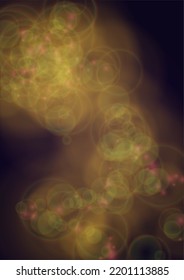 Vector Magical Gold Shine Background with Blurred Glowing Circles on Black. Starlight Fog Texture. Glitter Holiday Print. Christmas and New Year Design. Glowing Light on Dark Purple. Bokeh Background.