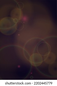 El fondo del Vector mágico de oro brilla con unos Círculos brillantes borrosos en negro. Textura de niebla estelar. Impresión de vacaciones brillante. Diseño de Navidad y Año Nuevo. Luz brillante en morado oscuro. Fondo Bokeh.