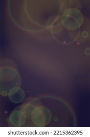 Vector Magical Gold Shine Background with Blurred Glowing Circles on Black. Starlight Fog Texture. Glitter Holiday Print. Christmas and New Year Design. Glowing Light on Dark Purple. Bokeh Background.