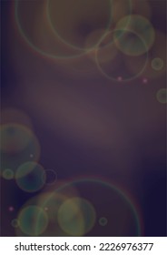 Vector Magical Gold Shine Background with Blurred Glowing Circles on Black. Starlight Fog Texture. Glitter Holiday Print. Christmas and New Year Design. Glowing Light on Dark Purple. Bokeh Background.