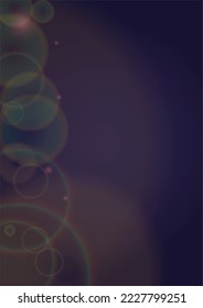 Vector Magical Gold Shine Background with Blurred Glowing Circles on Black. Starlight Fog Texture. Glitter Holiday Print. Christmas and New Year Design. Glowing Light on Dark Purple. Bokeh Background.