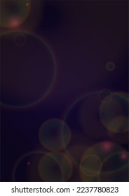 Vector Magical Gold Shine Background with Blurred Glowing Circles on Black. Starlight Fog Texture. Glitter Holiday Print. Christmas and New Year Design. Glowing Light on Dark Purple. Bokeh Background.