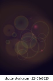 El fondo del Vector mágico de oro brilla con unos Círculos brillantes borrosos en negro. Textura de niebla estelar. Impresión de vacaciones brillante. Diseño de Navidad y Año Nuevo. Luz brillante en morado oscuro. Fondo Bokeh.