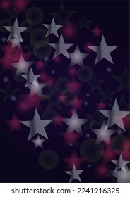 Vector Magical Gold Shine Background with Blurred Glowing Circles on Black. Starlight Fog Texture. Glitter Holiday Print. Christmas and New Year Design. Glowing Light on Dark Purple. Bokeh Background.