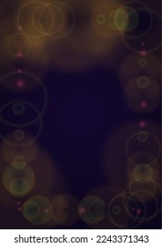 Vector Magical Gold Shine Background with Blurred Glowing Circles on Black. Starlight Fog Texture. Glitter Holiday Print. Christmas and New Year Design. Glowing Light on Dark Purple. Bokeh Background.