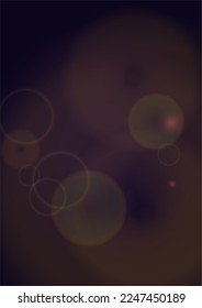 Vector Magical Gold Shine Background with Blurred Glowing Circles on Black. Starlight Fog Texture. Glitter Holiday Print. Christmas and New Year Design. Glowing Light on Dark Purple. Bokeh Background.