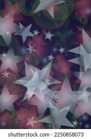 Vector Magical Gold Shine Background with Blurred Glowing Circles on Black. Starlight Fog Texture. Glitter Holiday Print. Christmas and New Year Design. Glowing Light on Dark Purple. Bokeh Background.
