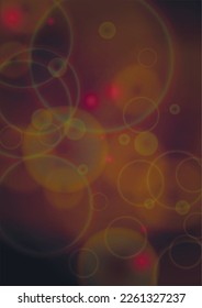 El fondo del Vector mágico de oro brilla con unos Círculos brillantes borrosos en negro. Textura de niebla estelar. Impresión de vacaciones brillante. Diseño de Navidad y Año Nuevo. Luz brillante en morado oscuro. Fondo Bokeh.
