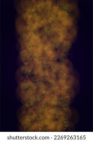 Vector Magical Gold Shine Background with Blurred Glowing Circles on Black. Starlight Fog Texture. Glitter Holiday Print. Christmas and New Year Design. Glowing Light on Dark Purple. Bokeh Background.