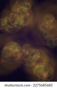 Vektor-Magisches Gold-Shine-Hintergrund mit unscharfen Glühkreisen auf Schwarz. Starlight Neg Texture. Glitter Holiday Print. Weihnachts- und Neujahrsdesign. Licht auf Dunkelviolett. Bokeh-Hintergrund.