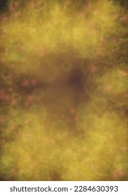 Vector Magical Gold Shine Background with Blurred Glowing Circles on Black. Starlight Fog Texture. Glitter Holiday Print. Christmas and New Year Design. Glowing Light on Dark Purple. Bokeh Background.