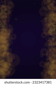 Vector Magical Gold Shine Background with Blurred Glowing Circles on Black. Starlight Fog Texture. Glitter Holiday Print. Christmas and New Year Design. Glowing Light on Dark Purple. Bokeh Background.