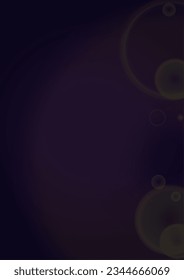 Vector Magical Gold Shine Background with Bokeh Blurred Glowing Circles on Black. Starlight Fog Texture. Glitter Holiday Print. Christmas and New Year Design. Glowing Light on Dark Purple. Bokeh Backg