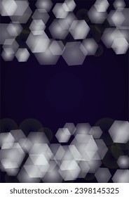 Vector Magical Gold Shine Background with Blurred Glowing Circles on Black. Starlight Fog Texture. Glitter Holiday Print. Christmas and New Year Design. Glowing Light on Dark Purple. Bokeh Background.