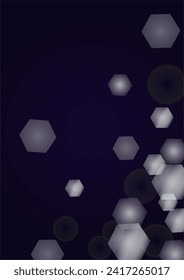 Vector Magical Gold Shine Background with Blurred Glowing Circles on Black. Starlight Fog Texture. Glitter Holiday Print. Christmas and New Year Design. Glowing Light on Dark Purple. Bokeh Background.