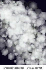 Vector Magical Gold Shine Background with Blurred Glowing Circles on Black. Starlight Fog Texture. Glitter Holiday Print. Christmas and New Year Design. Glowing Light on Dark Purple. Bokeh Background.