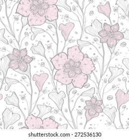 Vector magical lace flowers seamless pattern background