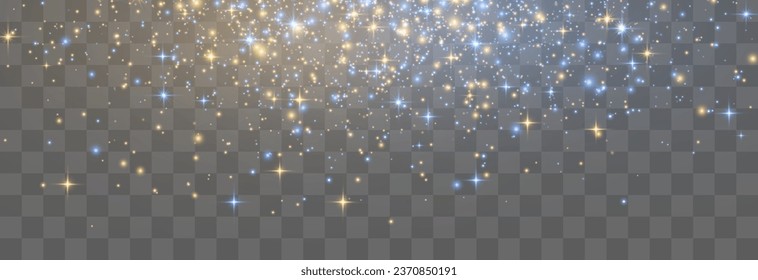 Polvo de luz mágico vectorial, brillo polvoriento. Partículas voladoras de luz. efecto de luz navideña. Partículas esparcen de polvo de hadas brillan en un fondo transparente. Ilustración vectorial en png.