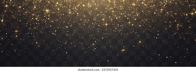 Vector magical light dust, dusty shine. Flying particles of light. Christmas light effect. Sparkling particles of fairy dust glow in transparent background. Vector illustration on png