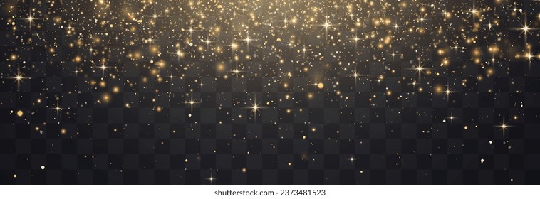 Vector magical light dust, dusty shine. Flying particles of light. Christmas light effect. Sparkling particles of fairy dust glow in transparent background. Vector illustration on png