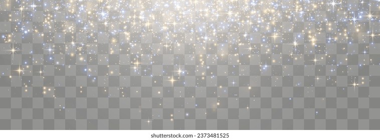 Vector magical light dust, dusty shine. Flying particles of light. Christmas light effect. Sparkling particles of fairy dust glow in transparent background. Vector illustration on png