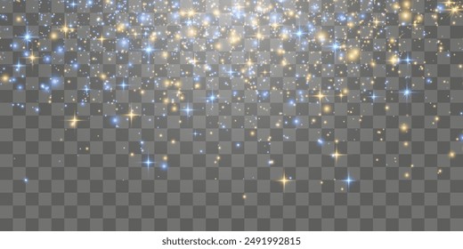 Vector magical light dust, dusty shine. Flying particles of light. Christmas light effect. Sparkling particles of fairy dust glow in transparent background. Vector illustration on png