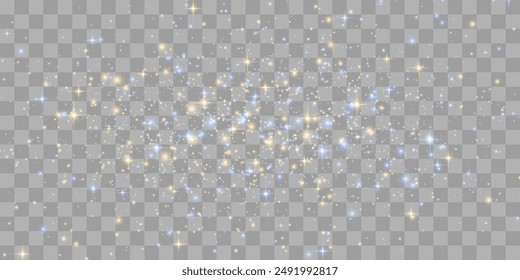 Vector magical light dust, dusty shine. Flying particles of light. Christmas light effect. Sparkling particles of fairy dust glow in transparent background. Vector illustration on png