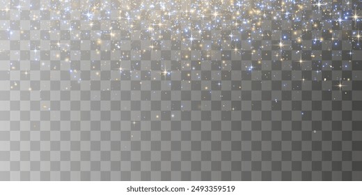 Vector, luz mágica, polvo, brillo polvoriento. Partículas voladoras de luz. Navidades efecto de luz. Las partículas brillantes de polvo de hadas brillan en un fondo transparente. Ilustración vectorial sobre png
