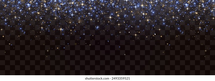 Vector magical light dust, dusty shine. Flying particles of light. Christmas light effect. Sparkling particles of fairy dust glow in transparent background. Vector illustration on png