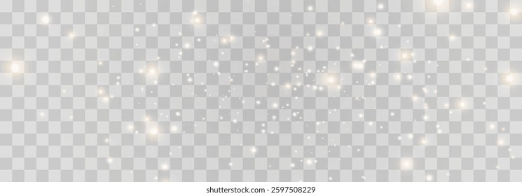 Vector magical light dust, dusty shine. Flying particles of light. Christmas light effect. Sparkling particles of fairy dust glow in transparent background. Vector illustration on png
