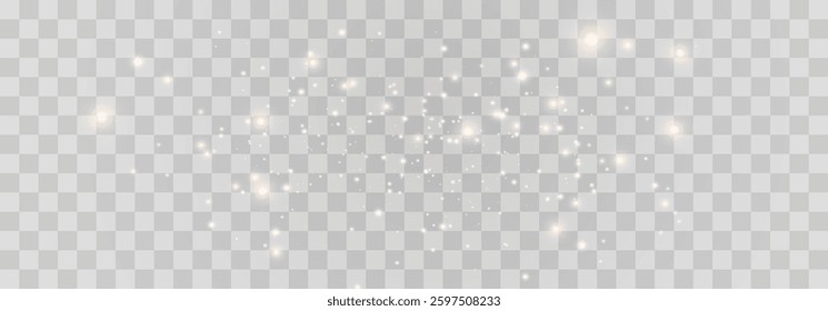 Vector magical light dust, dusty shine. Flying particles of light. Christmas light effect. Sparkling particles of fairy dust glow in transparent background. Vector illustration on png