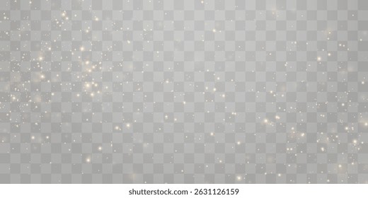 Vector magical light dust, dusty shine. Flying particles of light png. Sparkling fairy dust shining on a transparent background. Christmas light effect. Vector illustration isolated on PNG 
