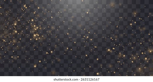 Vektormagischer Lichtstaub, staubiger Glanz. Fliegende Partikel von light png. Funkelnder Feenstaub auf transparentem Hintergrund. Weihnachtsbeleuchtung. Vektorgrafik einzeln auf PNG 