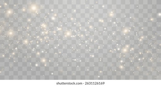 Vector magical light dust, dusty shine. Flying particles of light png. Sparkling fairy dust shining on a transparent background. Christmas light effect. Vector illustration isolated on PNG 