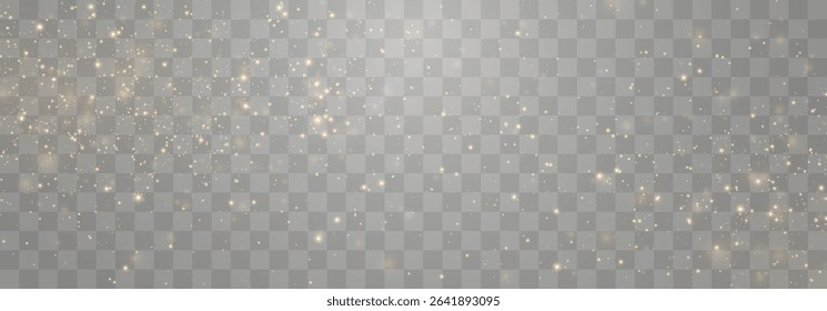 Vector magical light dust, dusty shine. Flying particles of light png. Sparkling fairy dust shining on a transparent background. Christmas light effect. Vector illustration isolated on PNG 