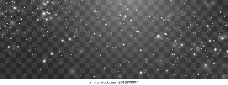 Vector magical light dust, dusty shine. Flying particles of light png. Sparkling fairy dust shining on a transparent background. Christmas light effect. Vector illustration isolated on PNG 