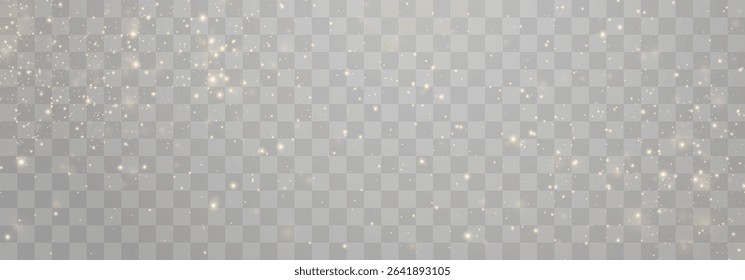 Vector magical light dust, dusty shine. Flying particles of light png. Sparkling fairy dust shining on a transparent background. Christmas light effect. Vector illustration isolated on PNG 