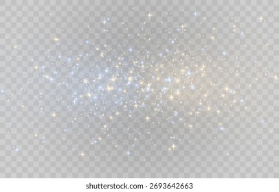 Vector magical light dust, dusty shine. Flying particles of light. Christmas light effect. Sparkling particles of fairy dust glow in transparent background. Vector illustration on png