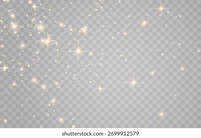 Vetor pó de luz mágica, brilho empoeirado. Voando partículas de luz. Efeito de luz de Natal. Partículas cintilantes de poeira de fadas brilham em fundo transparente. Ilustração vetorial no png