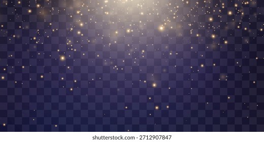 Vector mágico de luz, brillo polvoriento. Partículas voladoras de luz. Navidades efecto de luz. Partículas brillantes de polvo de hadas brillan en fondo transparente. Ilustración vectorial sobre PNG