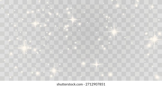 Vector mágico de luz, brillo polvoriento. Partículas voladoras de luz. Navidades efecto de luz. Partículas brillantes de polvo de hadas brillan en fondo transparente. Ilustración vectorial sobre PNG