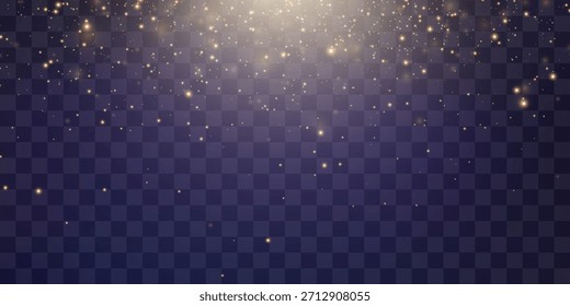 Vector magical light dust, dusty shine. Flying particles of light. Christmas light effect. Sparkling particles of fairy dust glow in transparent background. Vector illustration on png