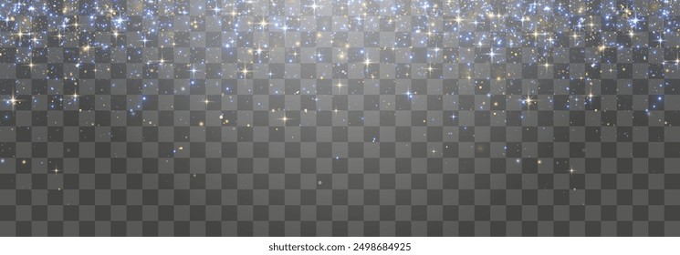 Vector magical light dust. Flying particles of light. Christmas light effect. Sparkling particles of dust glow in transparent background. Vector illustration on png