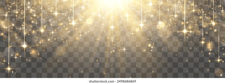 Vector magical light dust. Flying particles of light. Christmas light effect. Sparkling particles of dust glow in transparent background. Vector illustration on png
