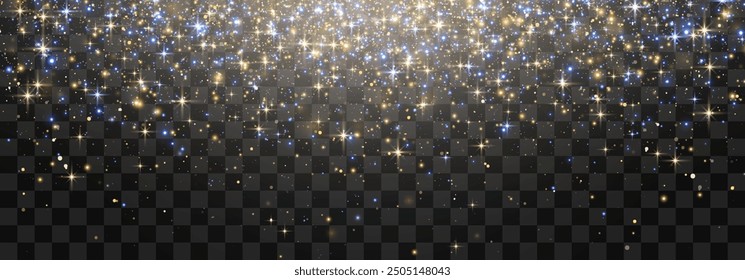 Vektormagischer Lichtstaub, schimmernder Glanz. Schwebende Lichtteilchen. Weihnachtsbeleuchtung. Funkelnde, feenhafte Staubpartikel, die auf transparentem Hintergrund leuchten. Vektorgrafik im PNG-Format.