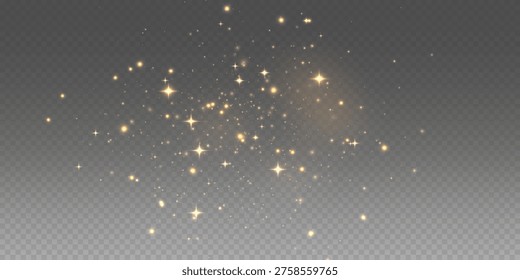 Vector magical light dust with shiny glow. Flying light particles. Christmas lighting effect. Sparkling fairy dust particles glowing on transparent background. Vector illustration от PNG.