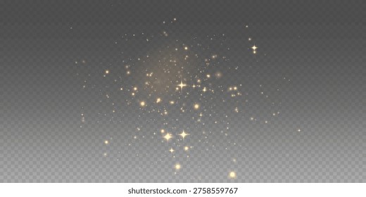 Vector magical light dust with shiny glow. Flying light particles. Christmas lighting effect. Sparkling fairy dust particles glowing on transparent background. Vector illustration от PNG.