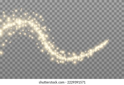 Vector magical light png. Glowing dust on an isolated transparent background. Gold dust png, light trail. Christmas dust.