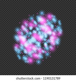 Vector Magical Lights, Magenta and Cian Colors, Bright Colorful Decorative Element on Transparent Background.
