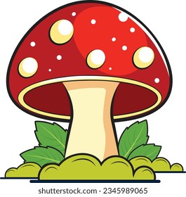 Vector of a magical mushroom in the grass